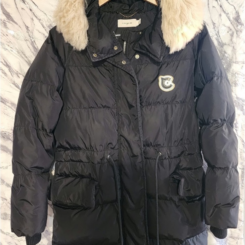 COACH Long Winter Parka Jacket/Coat fur lined hood black NWOT size 2 / S - Picture 2 of 6